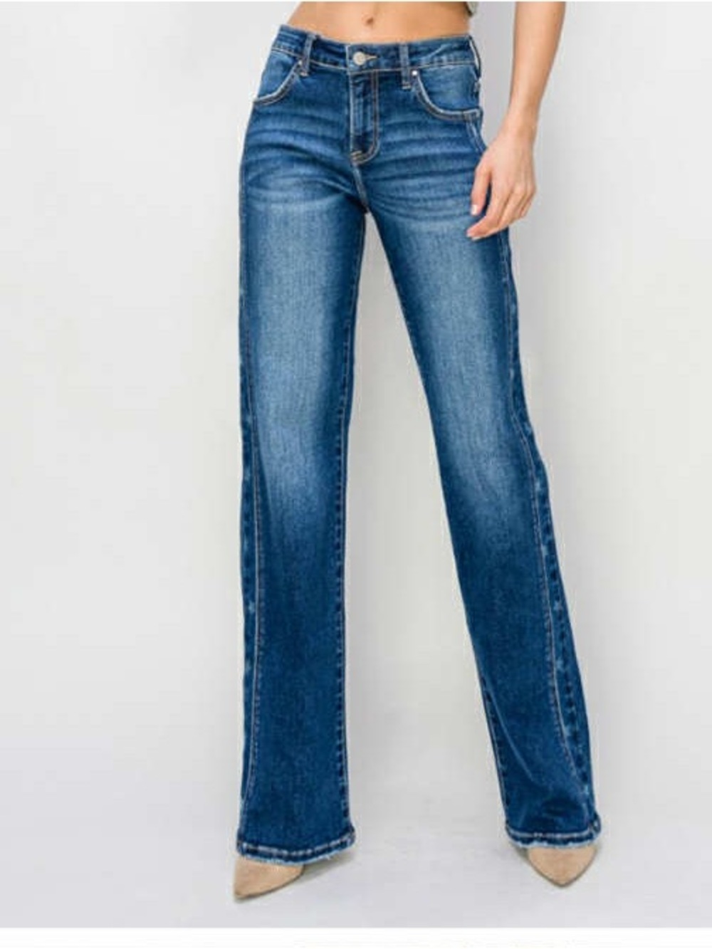 Risen High-Rise Wide-Leg Jeans with Star Side Trim - Blue - Picture 2 of 2